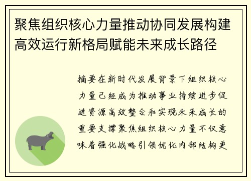 聚焦组织核心力量推动协同发展构建高效运行新格局赋能未来成长路径